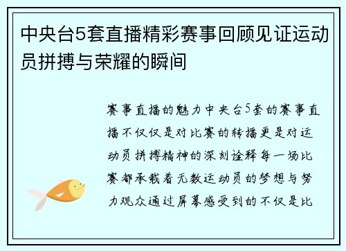 中央台5套直播精彩赛事回顾见证运动员拼搏与荣耀的瞬间